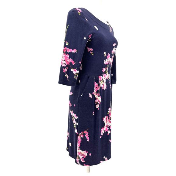 Joules Beth Julia Purple Blossom Floral High Waisted Pocket Knee Length Dress 6 - Picture 4 of 7
